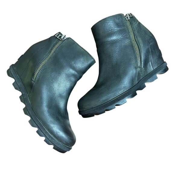 Sorel Joan of Arctic Wedge II Chelsea Ankle Boots – Black Leather – Women’s 7.5 - Picture 3 of 8
